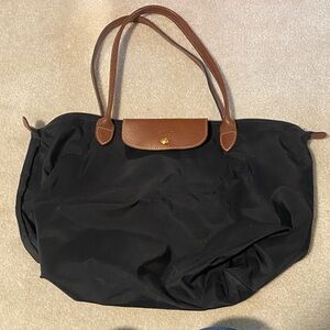 Longchamp Black Tote with Brown Accents